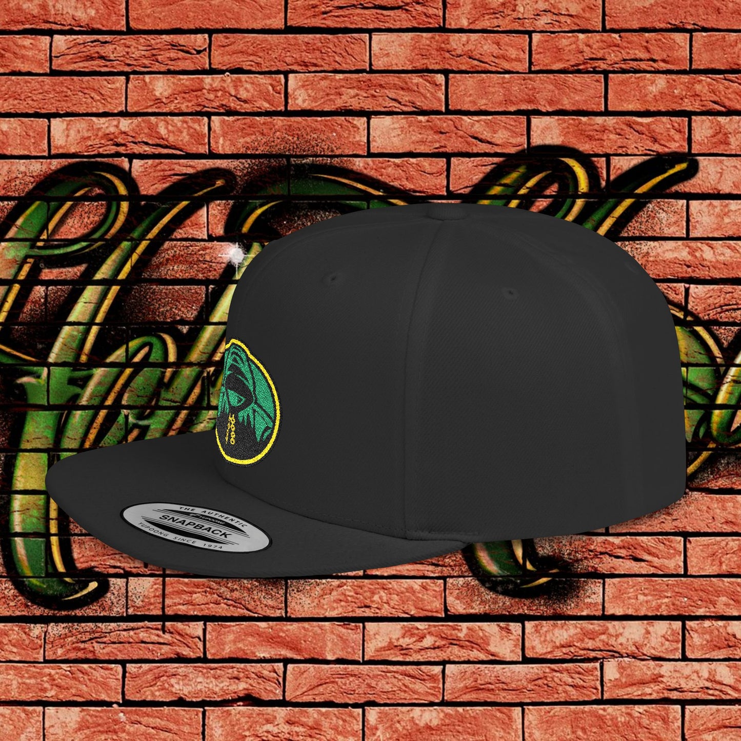 HollyHood Black Snapback Cap - Green Logo