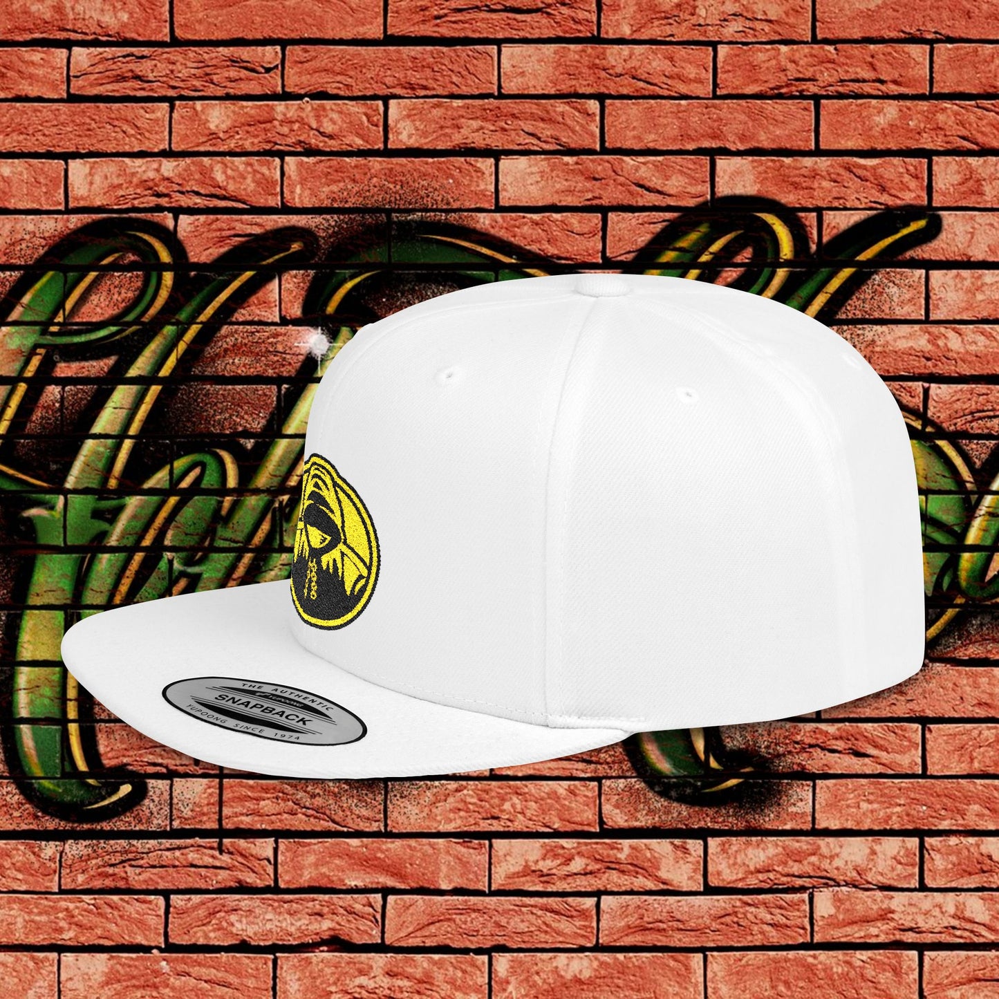 White Snapback Cap - Yellow Logo