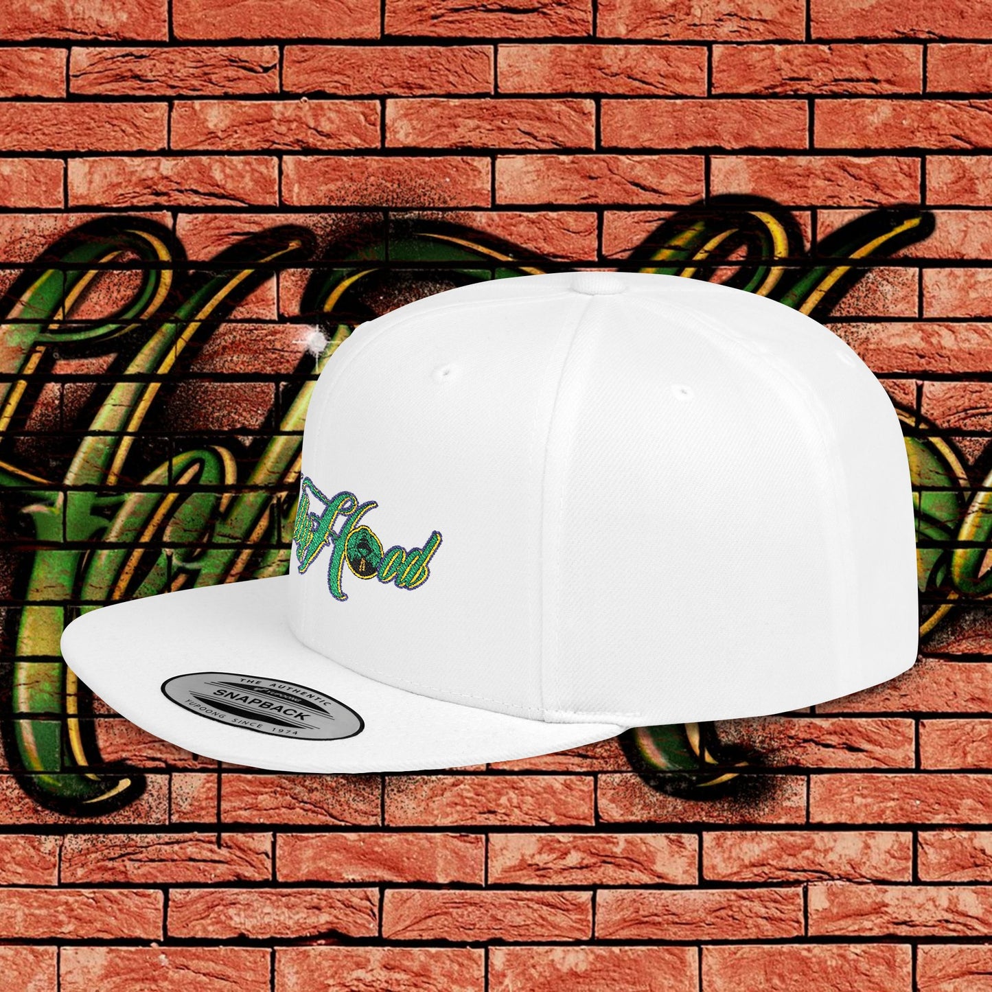 White Snapback Cap - Green Tag