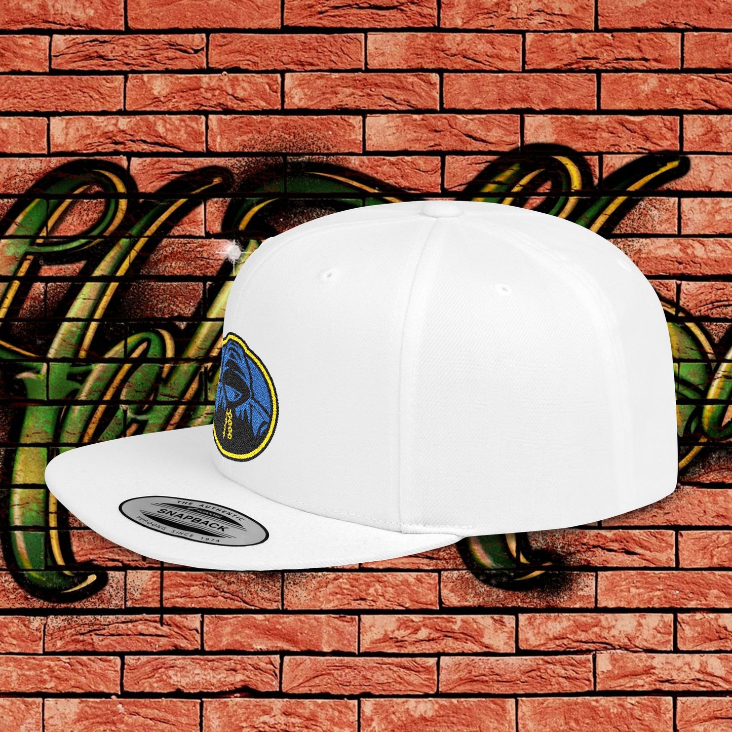 White Snapback Cap - Blue Logo