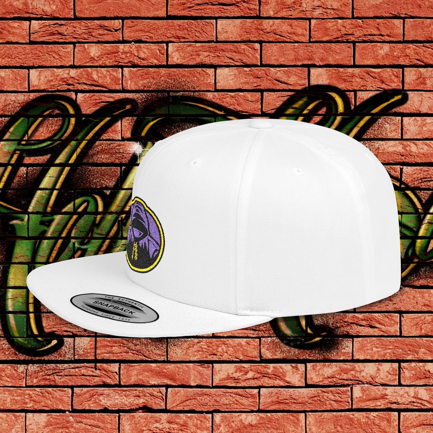 White Snapback Cap - Purple Logo